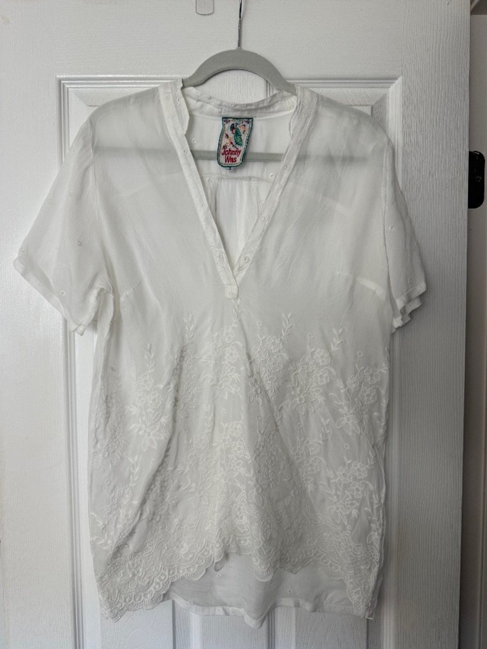 Johnny Was Embroidered White Tunic (Size Small)